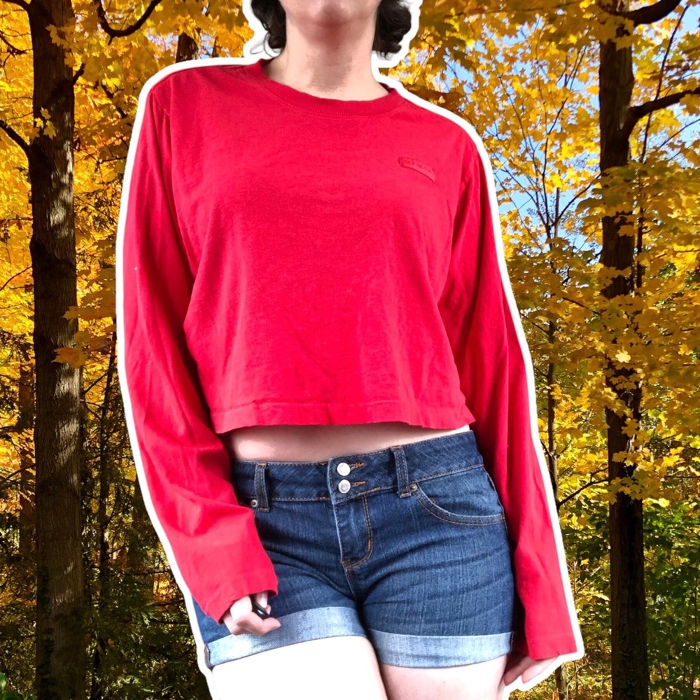 SET Active Long Sleeve Relaxed Fit Red Crop Top, Size M